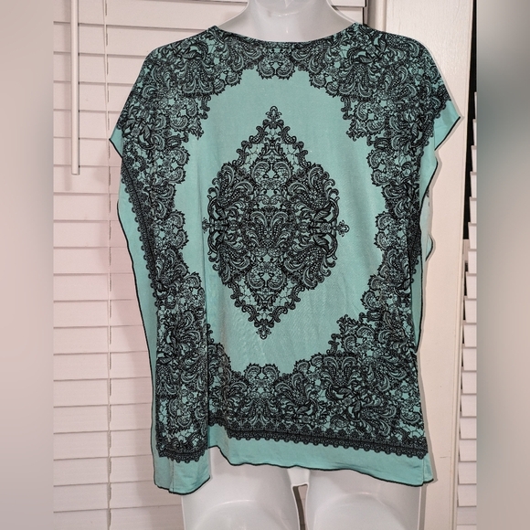 Metaphor Petite Women's Square Sleeveless Boho Turquoise & Black Top EUC Size MP - Picture 2 of 6